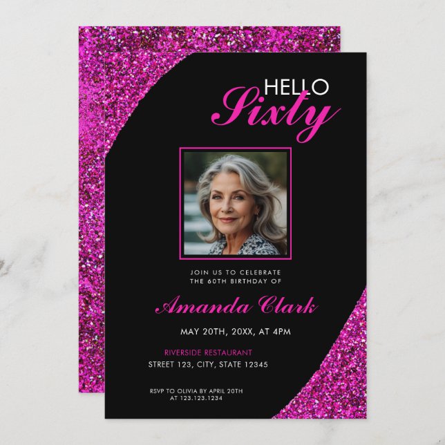 Convites Foto brilhante Elegante 60º aniversário (Frente/Verso)