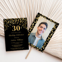 Foto brilhante preta e Dourada Trinta aniversário
