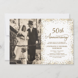 Convites Foto Brilho Dourado 50º Aniversário de Casamento