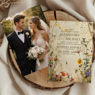 Convites Foto Casamento Boho Outono com Flores Silvestres