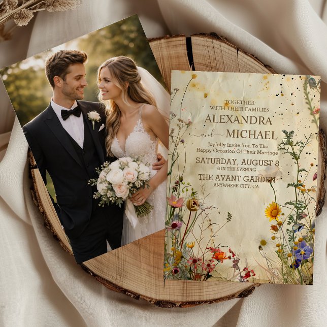 Convites Foto Casamento Boho Outono com Flores Silvestres (Criador carregado)