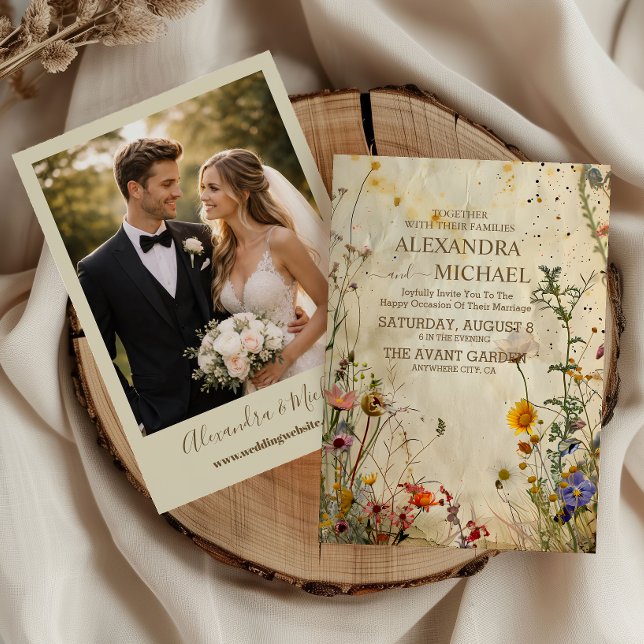 Convites Foto Casamento Boho Outono com Flores Silvestres (Criador carregado)