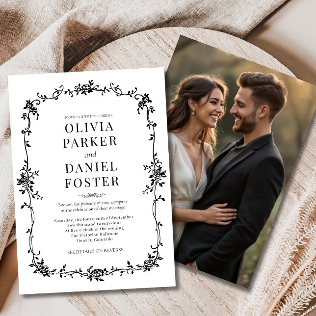 Convites Foto: Casamento Branco Negro Francês Vitoriano Flo (Criador carregado)