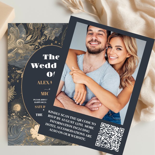 Convites Foto Casamento Celestial Elegante Prata Dourado (Criador carregado)