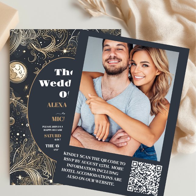 Convites Foto Casamento Celestial Elegante Prata Dourado (Criador carregado)