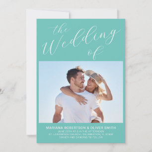 Convites Foto: Casamento de Script Teal Minimalista