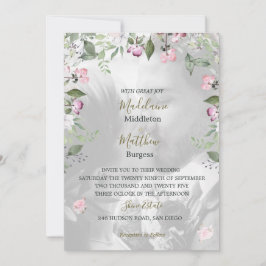 Convites Foto: Casamento Dourado Rosa Púrpura Floral