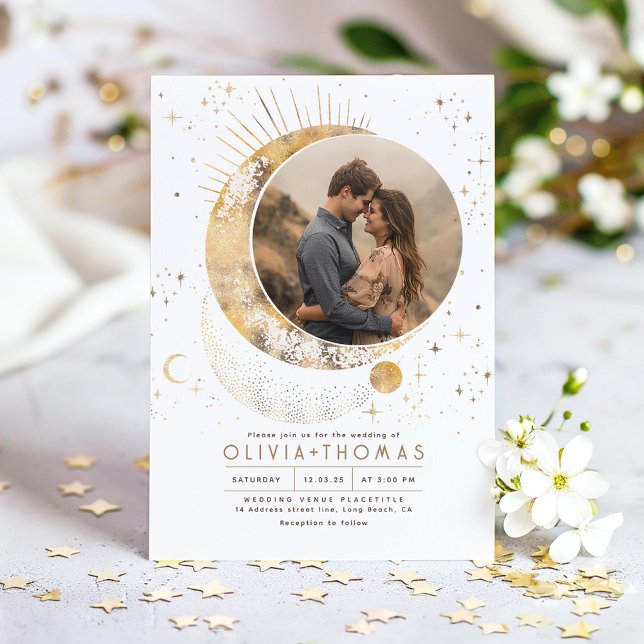 Convites Foto Celestial Mystical Moon Starry Night (Celestial Wedding Photo Invitation)