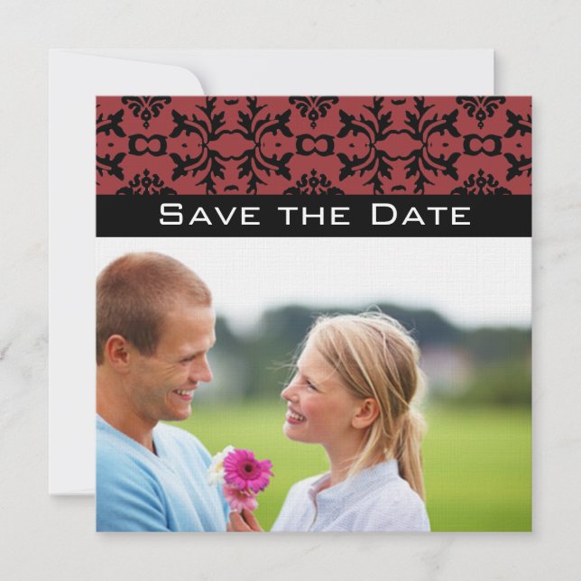 Convites Foto Cereja e Damasco Preto noivado Save the Date (Frente)