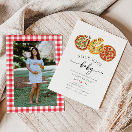 Convites Foto Chá de fraldas de Pizza Bebê com Fatia Frente