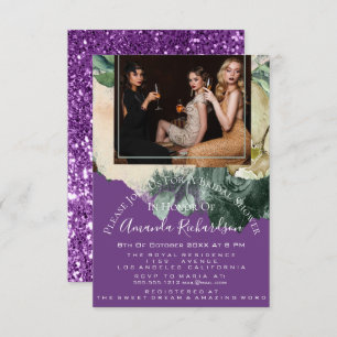 Convites Foto chá de panela Roxo Floral Birthday Girls