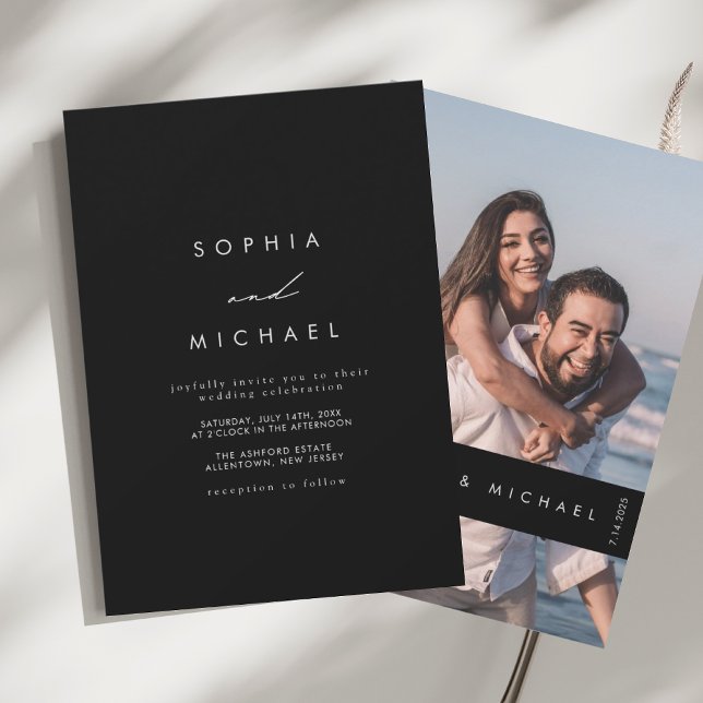 Convites Foto Chic Casamento Preto e Branco Moderno (Criador carregado)
