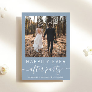 Convites Foto Chic QR Code Dusty Recepção de casamento Azul