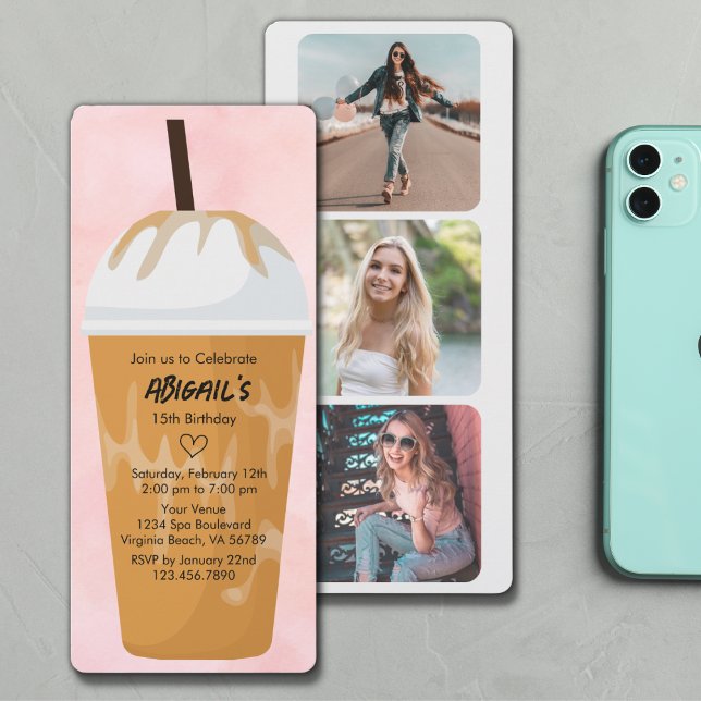 Convites Foto: Chic Trendy Blush Pink - Café Cinza Rosa (Criador carregado)