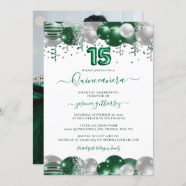 Convites Foto Cinética Branca Verde Quinceañera Balão