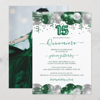 Convites Foto Cinética Branca Verde Quinceañera Balão