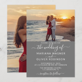 Convites Foto Cinza Elegante Casamento Script