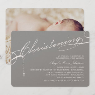 Convites Foto cinzenta da cruz baseado num guião do batism