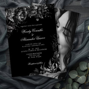 Convites Foto Clássica de Casamento Negro Gótico
