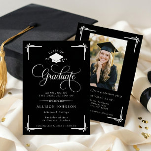 Convites Foto Clássica em Preto e Branco de Formatura