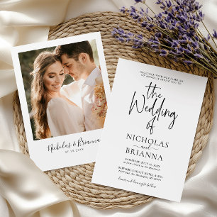 Convites Foto clássica minimalista de casamento branco pret