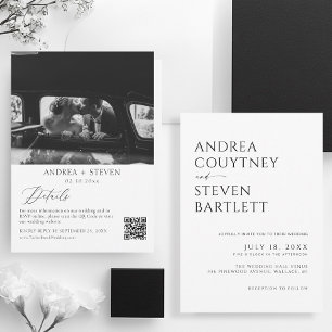 Convites Foto: Código Qr Casamento Preto e Branco