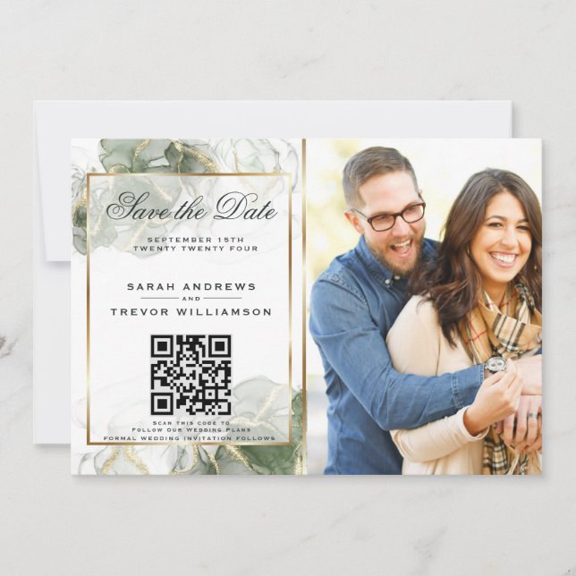 Convites Foto & Código QR de Salvar a Data Deslumbrante Sag (Frente)