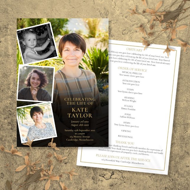 Convites Foto Colagem Funeral Ordem de Serviço (Photo Collage Funeral Order Of Service Program)