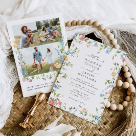 Convites Foto Colorida de Flor Selvagem Código QR Casamento