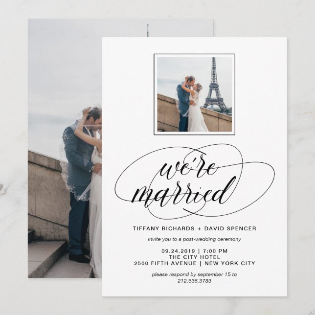 Convites Foto com Letra Fina Preto e Branco | Casamos (Frente/Verso)