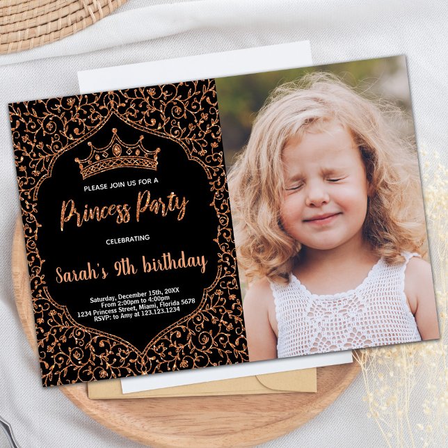Convites Foto: Copper Glitter Princess Birthday Invtions (Photo Copper Glitter Princess Birthday Invitations)