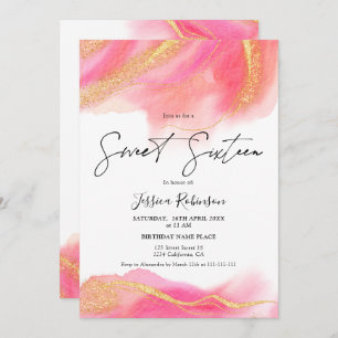 Convites Foto cor-de-água-cor-de-rosa dourada, cor-de-rosa,