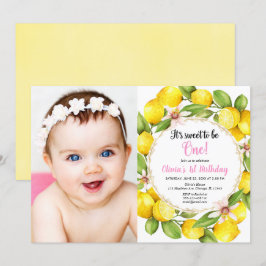 Convites Foto cor-de-rosa e amarela da menina do primeiro