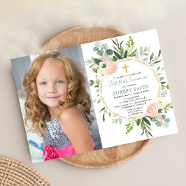 Convites Foto cor-de-rosa verde do eucalipto da Primeira Co