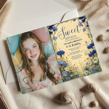 Foto Cornflower Azul Art Nouveau Sweet Sixteen
