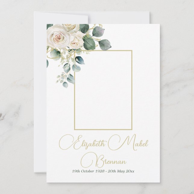 Convites Foto Cristã Funeral Elegante Rosa Floral (Verso)