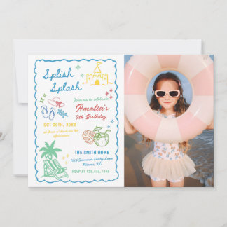 Convites Foto Customizada de Diversão de Verão Desenhada à