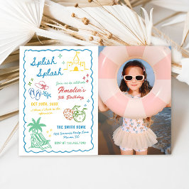 Convites Foto Customizada de Diversão de Verão Desenhada à
