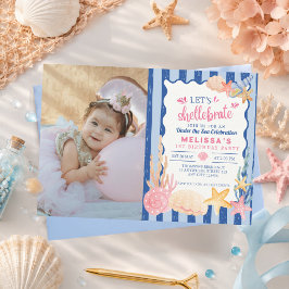 Convites Foto Cute Pink Shellebrate Concha Sob o Mar
