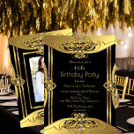 Convites Foto da 60ª Festa de aniversário Elegante Dourada<br><div class="desc">Adicione sua foto. Elegante 60ª Festa de aniversário de Imagens Douradas de Diamante Preto. Você pode mudar a idade! Personalize com seus próprios detalhes.</div>