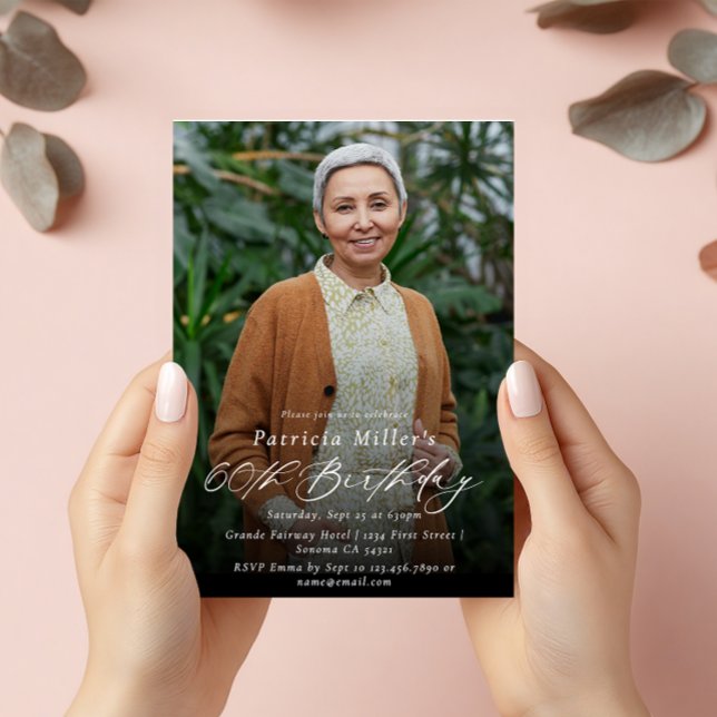 Convites Foto da 60ª Festa de aniversário Elegante Moderna (Criador carregado)