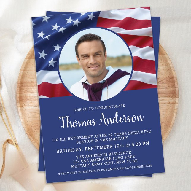 Convites Foto da Bandeira Americana dos EUA Aposentadoria M (Criador carregado)