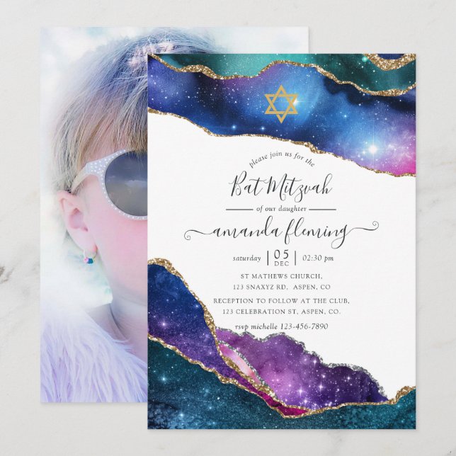 Convites Foto da Bat Mitzvah com Ágata da Galáxia (Frente/Verso)
