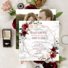 Convites Foto da Borgonha Geométrica de Cobre Quadrada