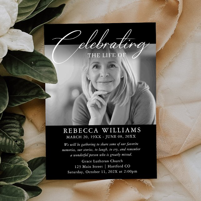 Convites Foto da caligrafia Celebração Funeral da Vida (Criador carregado)