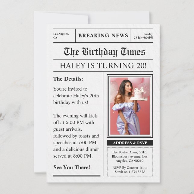 Convites Foto da Capa de Revista Engraçada de Aniversário d (Frente)