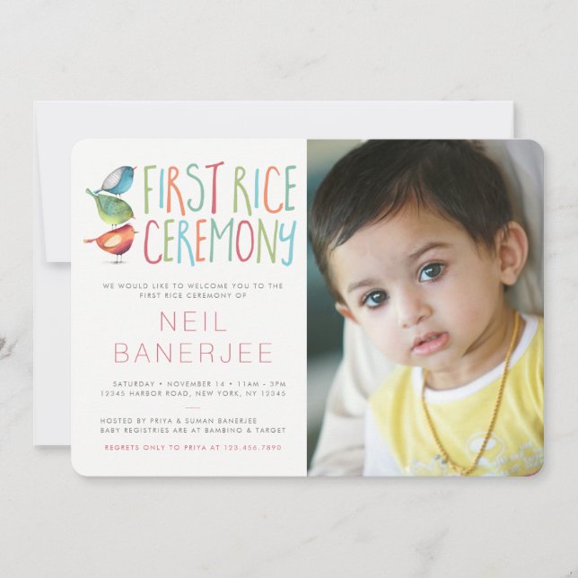 Convites Foto da Cerimônia de Birdie First Rice (Frente)