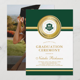 Convites Foto da Cerimônia Formal de Graduação Verde e Dour