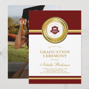 Convites Foto da Cerimônia Formal de Graduação Vermelha e D