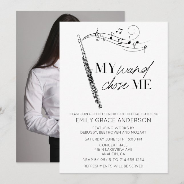 Convites Foto da citação do meu Recital de Flauta (Frente/Verso)